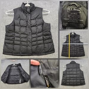 LL Bean Down Vest Womens 2X Black Puffer Pertex DownTek Warm Quilted Outerwear